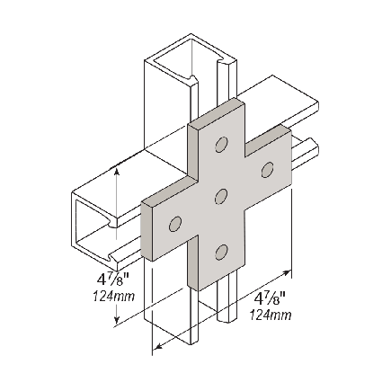 5 HOLE FLAT PLATE CROSS FITTING VINYLESTER GRAY