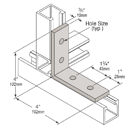 4 HOLE ANGLE BRACKET FRP POLYESTER - FOR 3/8" BOLT COLOR: GRAY