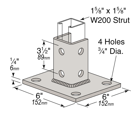 W5814SQ Series | Ten-Hole Post Base Single Channel Tall Clevis